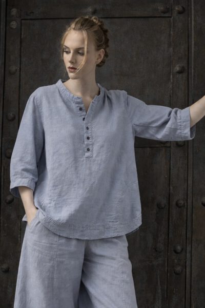 ELLi Leinenbluse mit 1/2 Knopfleiste / 100% Leinen
