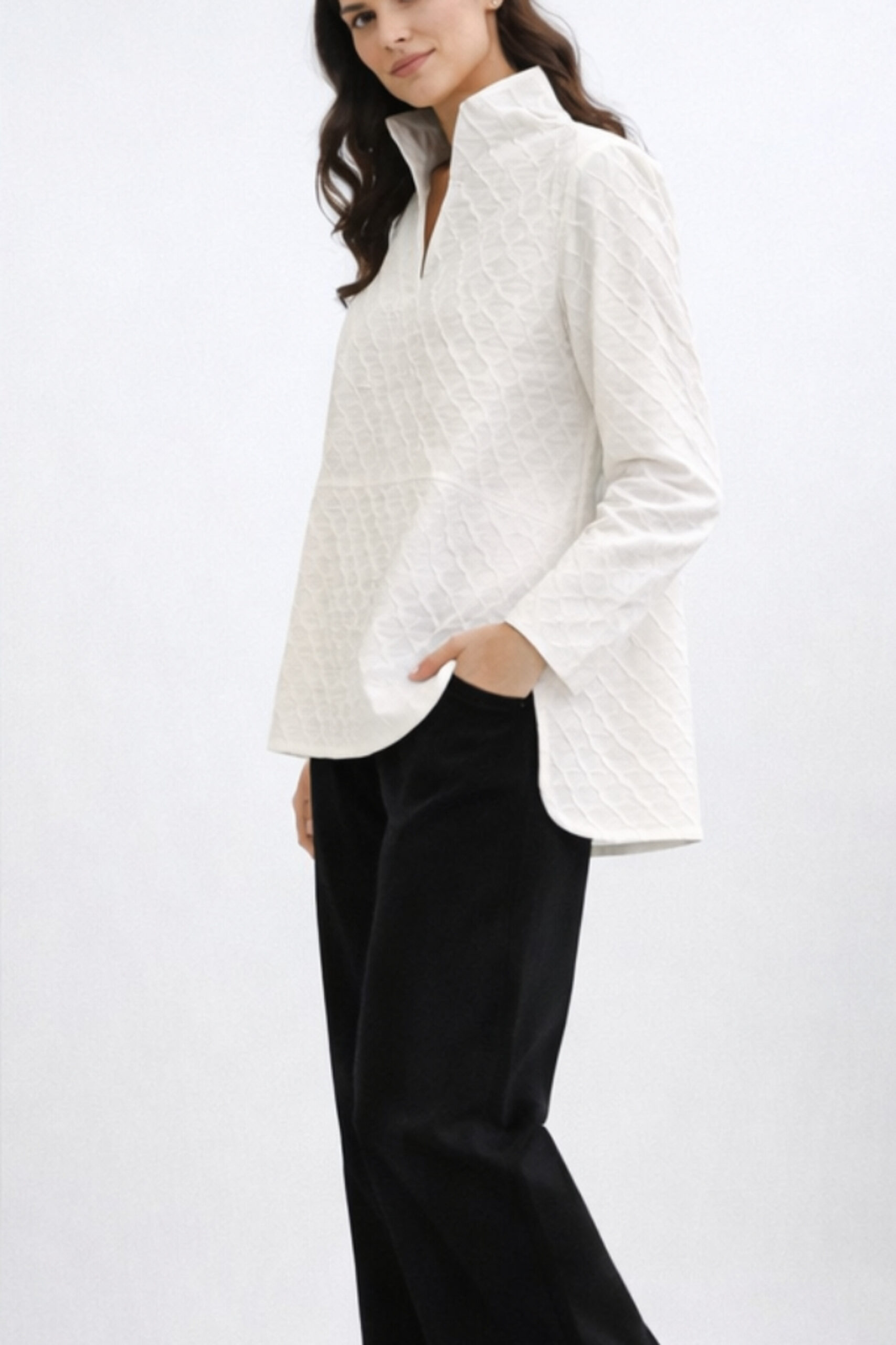 LAGOM Bluse / Kelchkragen / Baumwoll-Mischung / Struktur – Bild 4