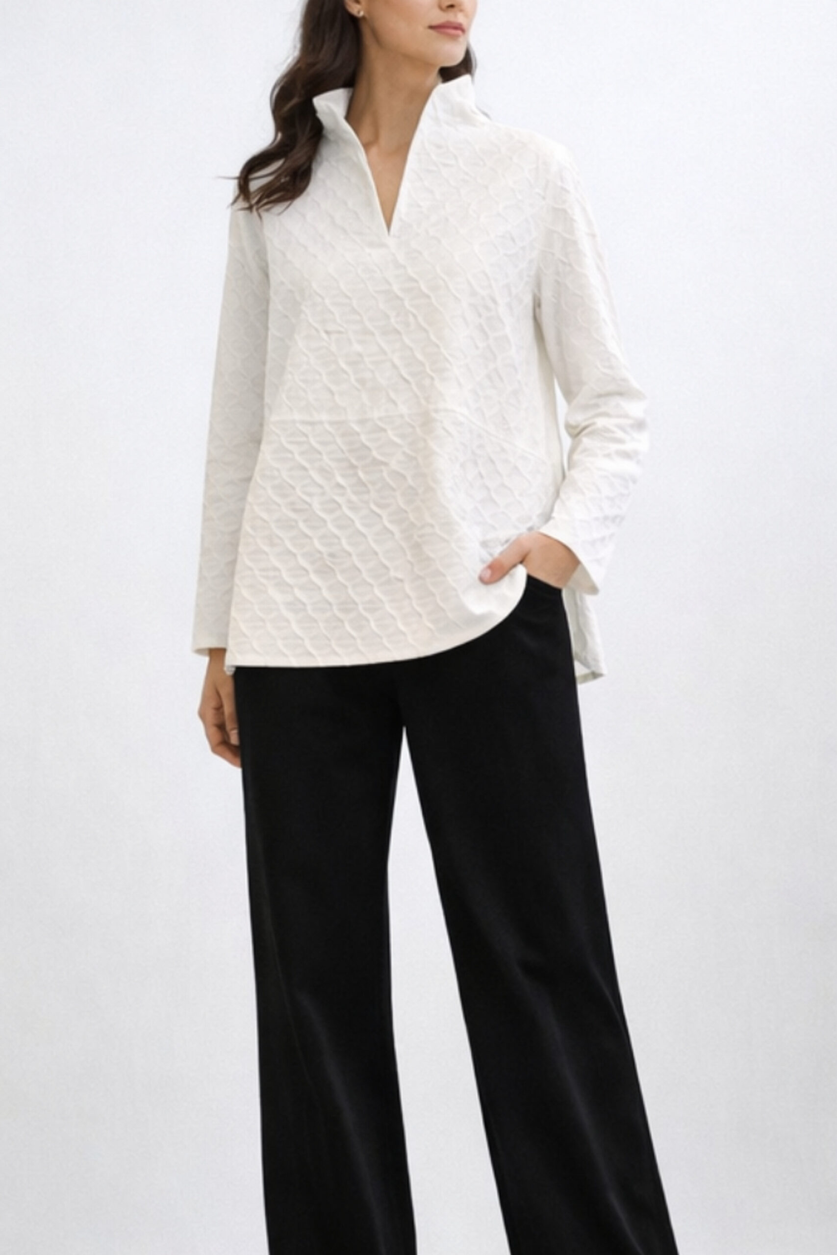 LAGOM Bluse / Kelchkragen / Baumwoll-Mischung / Struktur – Bild 2