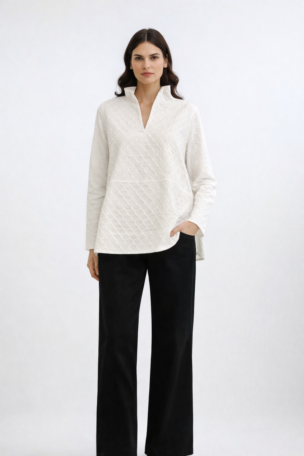 LAGOM Bluse / Kelchkragen / Baumwoll-Mischung / Struktur – Bild 3