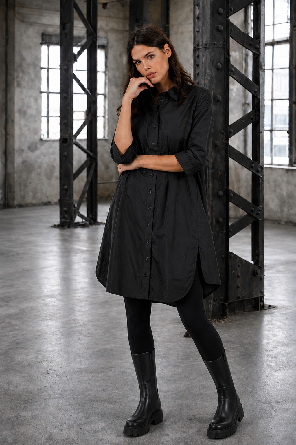 ELLi Hemdblusen-Kleid / Mikrofaser-Taft / 604-12-261