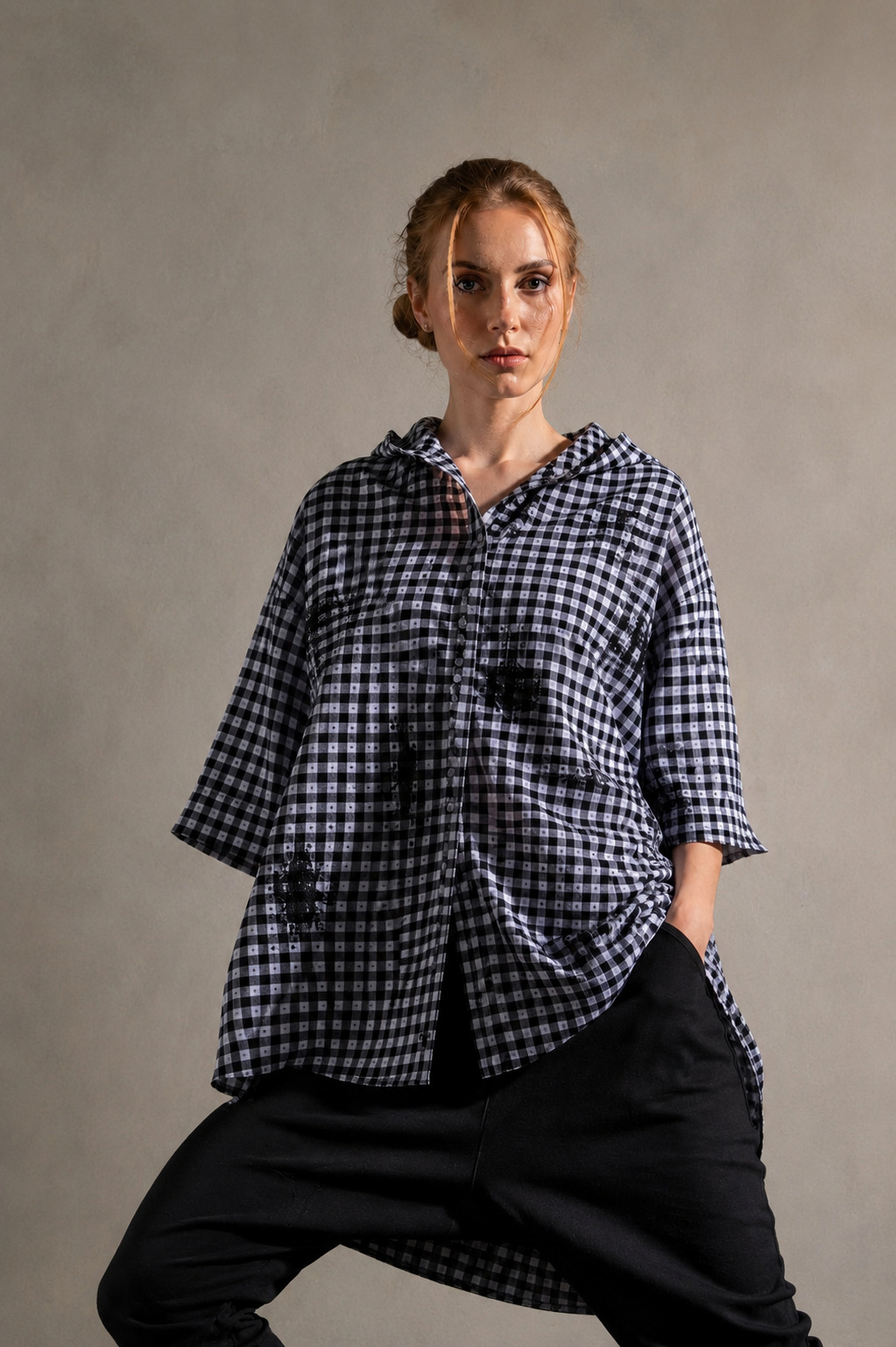 ELLi Bluse / Karo geflockt / Baumwolle