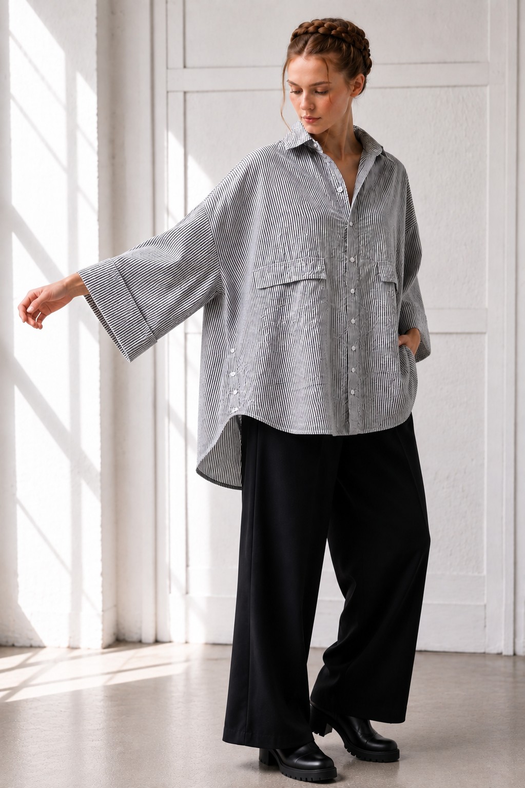 Elli Bluse / Streifen weit / Baumwoll-Seersucker – Bild 3