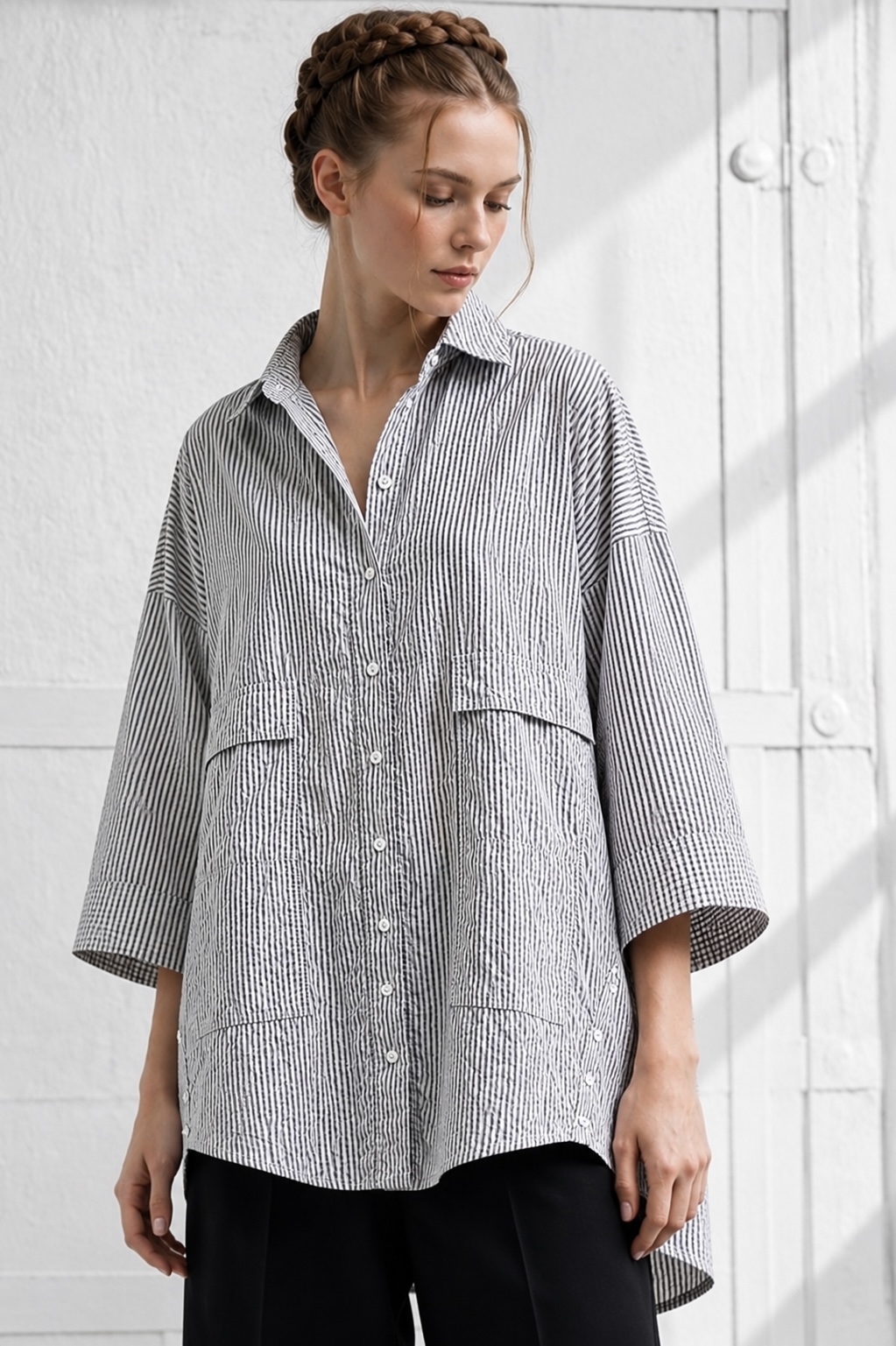 Elli Bluse / Streifen weit / Baumwoll-Seersucker – Bild 4
