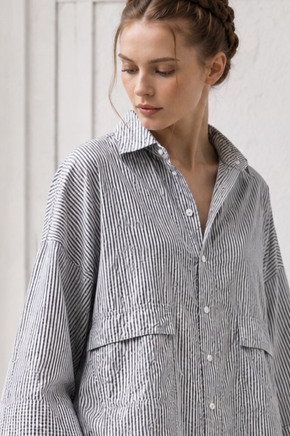 Elli Bluse / Streifen weit / Baumwoll-Seersucker – Bild 5