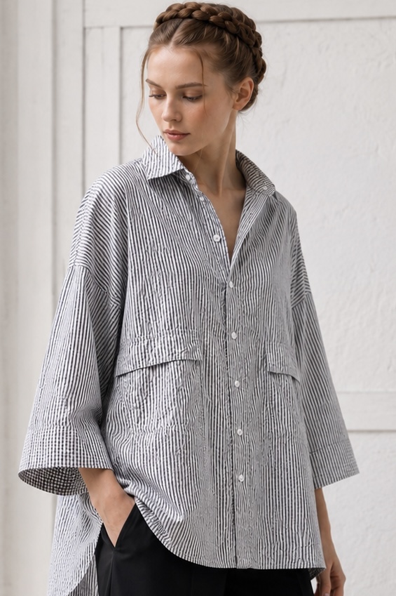 Elli Bluse / Streifen weit / Baumwoll-Seersucker – Bild 6