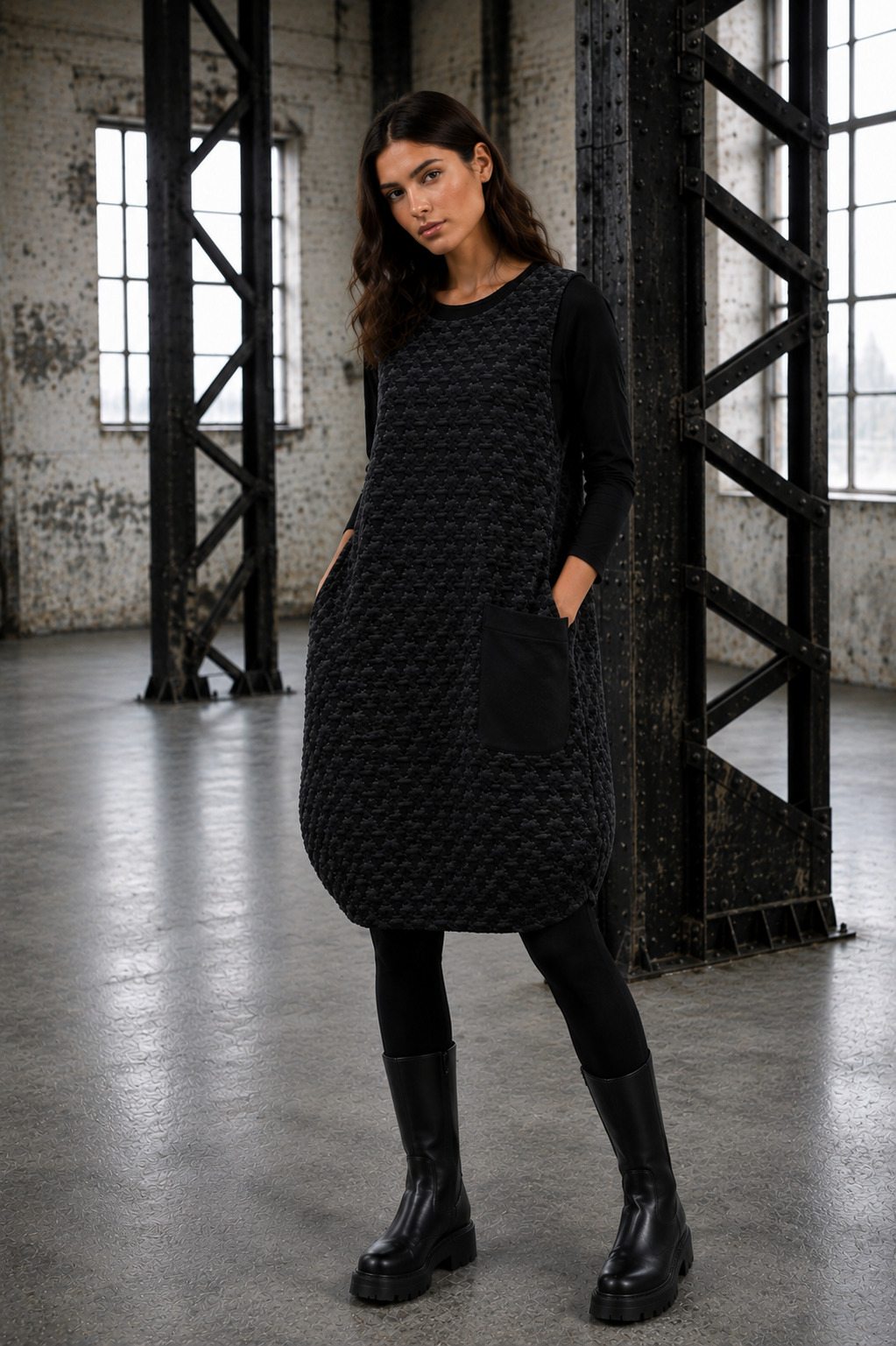 ELLi Kleid / Strukturjersey Hahnentritt / 600-84 – Bild 5