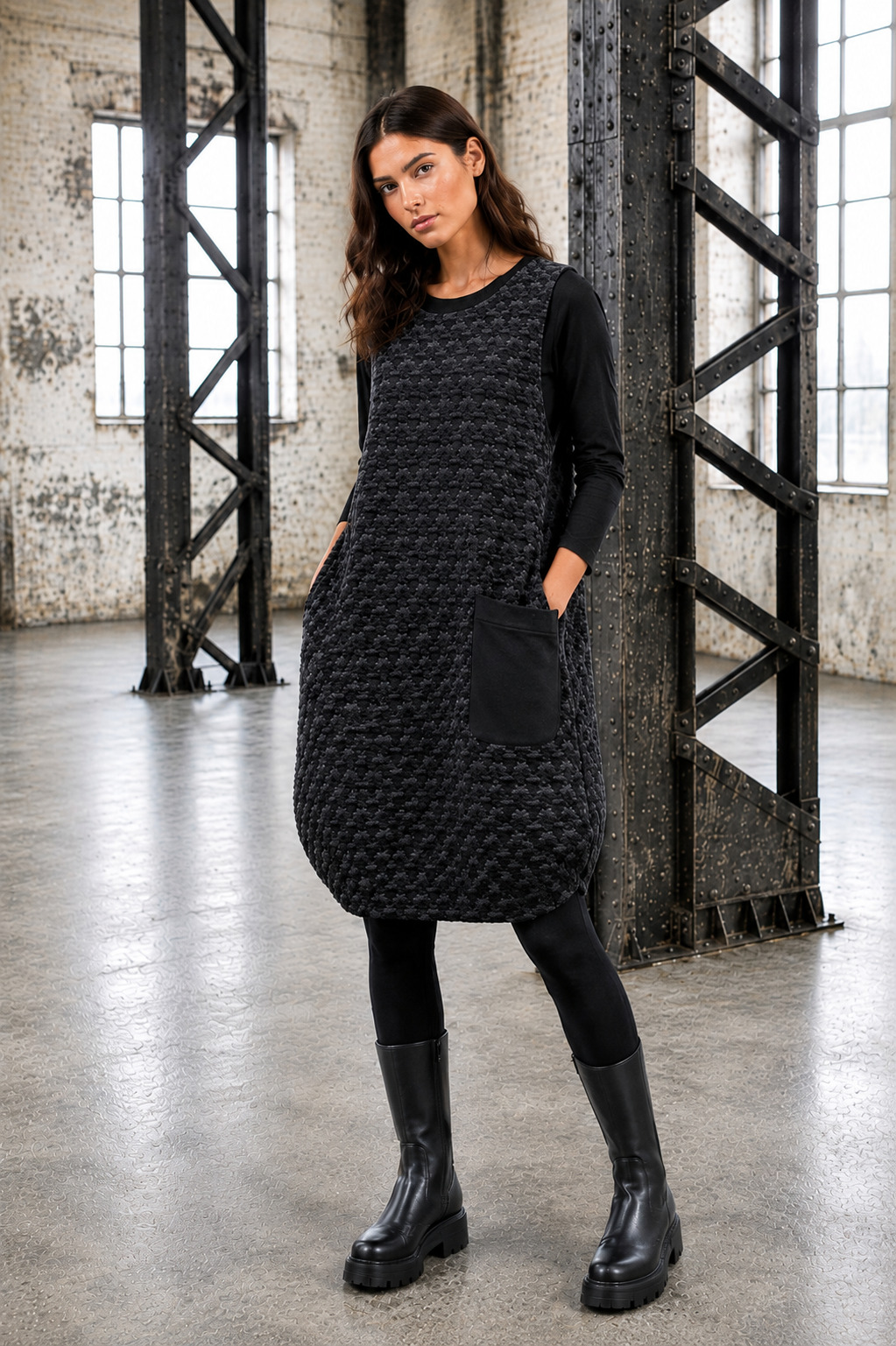 ELLi Kleid / Strukturjersey Hahnentritt / 600-84 – Bild 3