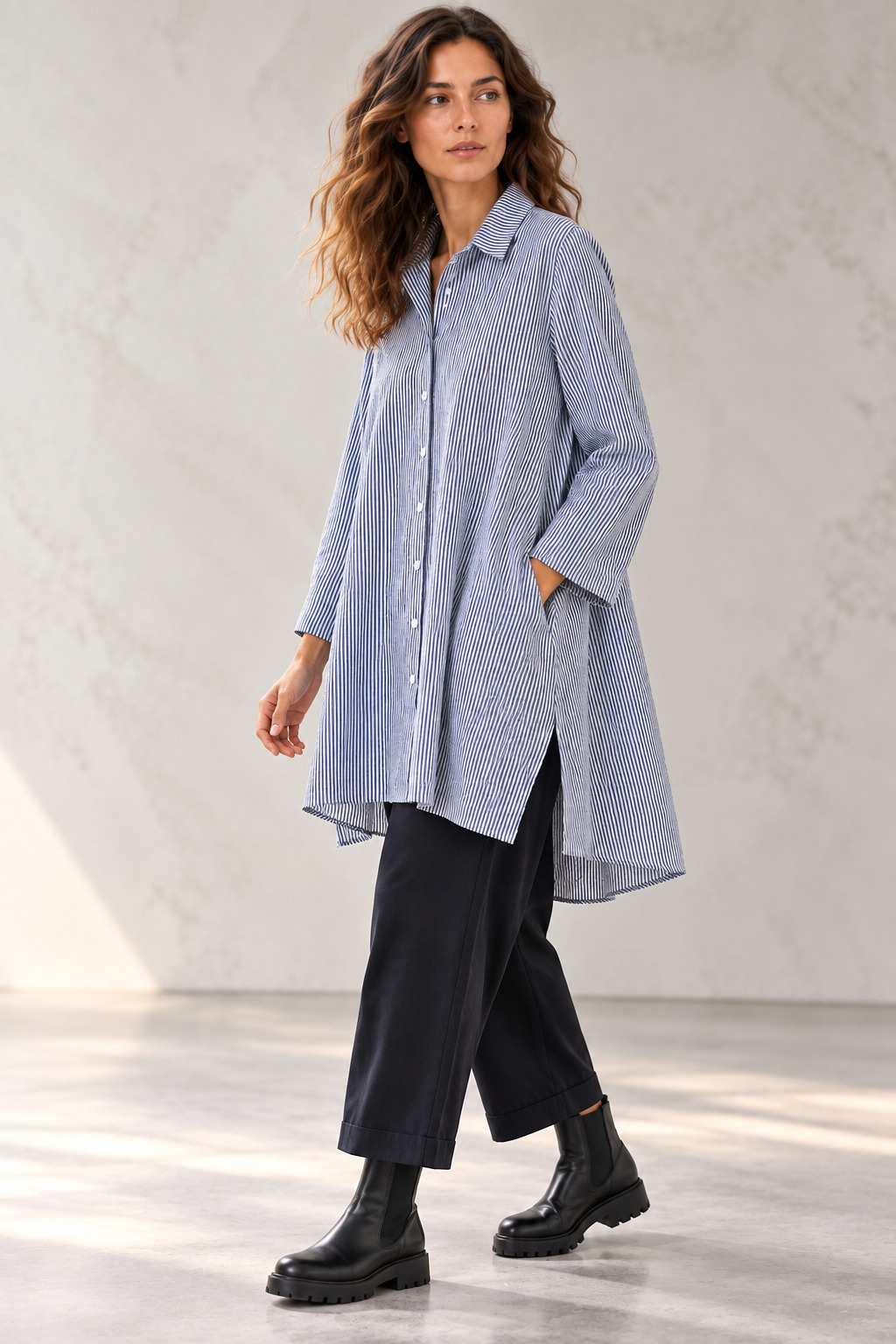 Elli Bluse lang / Streifen / Baumwoll-Seersucker – Bild 2