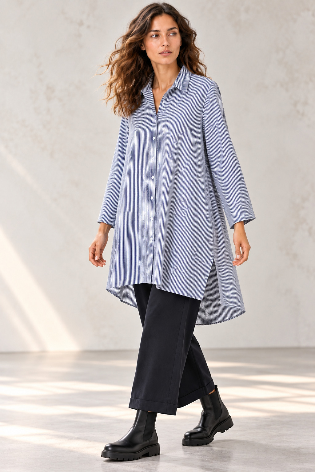 Elli Bluse lang / Streifen / Baumwoll-Seersucker – Bild 3