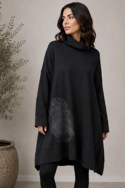 ELLi / Sweat-Tunika mit Rollkragen und Druck