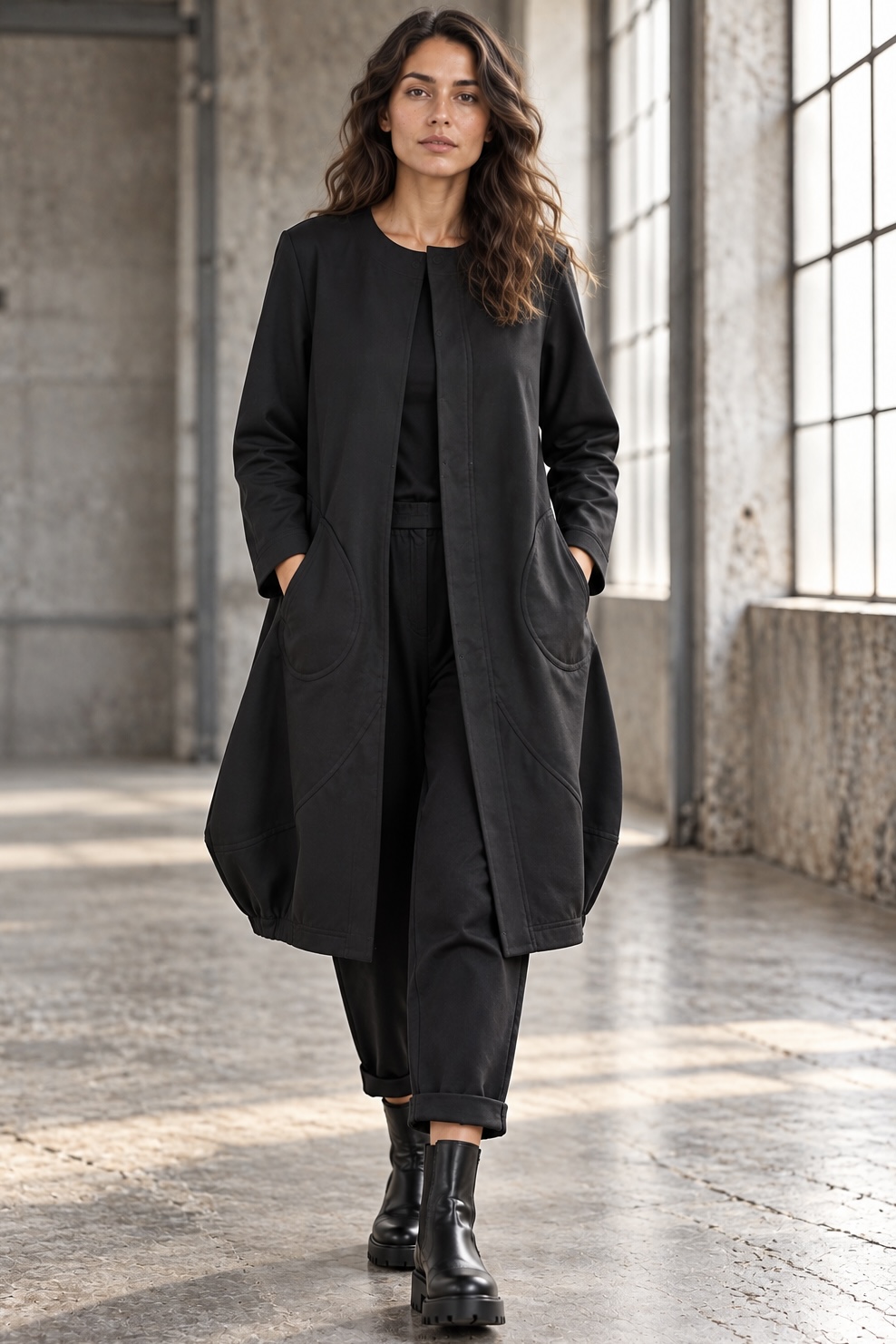 ELLi Longjacke / dicker Baumwolle-Sweat-Jersey